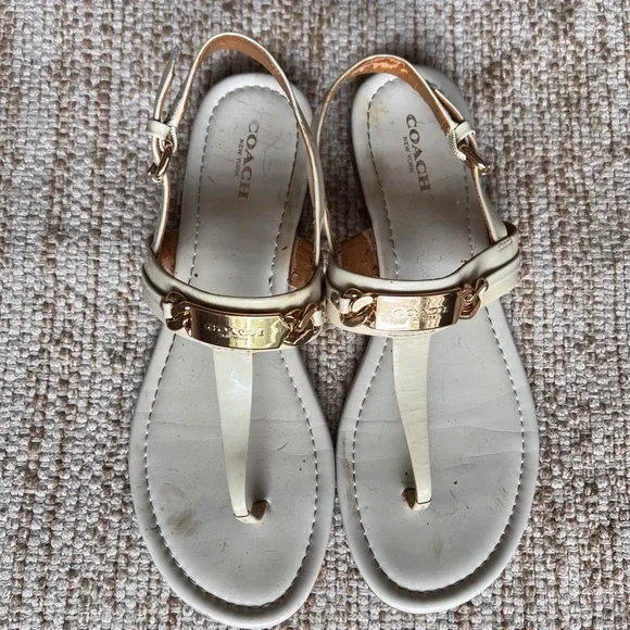 Coach Women's Gold and Cream Sandals - Picture 2 of 8